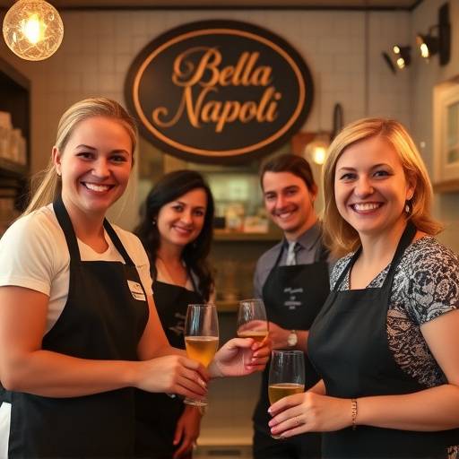 Due membri dello staff del Ristorante Bella Napoli che sorridono e accolgono i clienti all'ingresso.