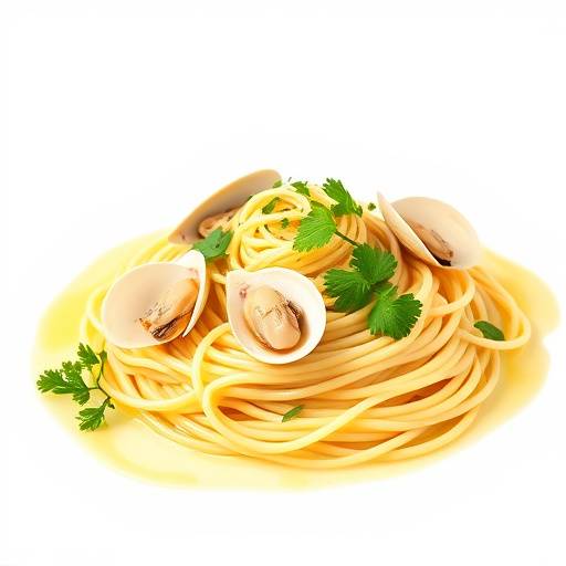 Piatto di spaghetti alle vongole con prezzemolo e olio d'oliva extra vergine