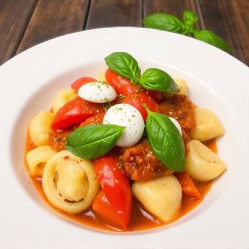 Un piatto di gnocchi alla sorrentina con pomodoro, mozzarella e basilico