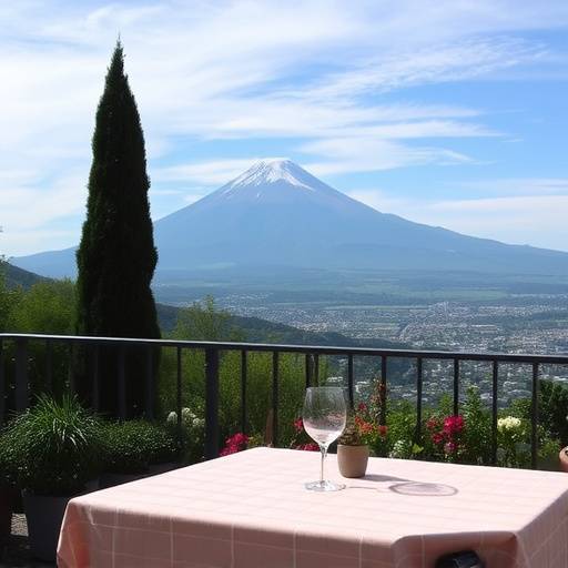 Un tavolo all'aperto con vista sul Vesuvio