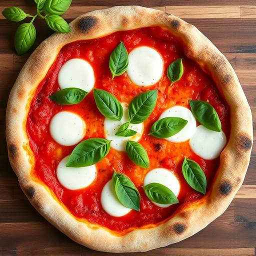 Una deliziosa Pizza Margherita DOC appena sfornata, con mozzarella di bufala filante e basilico fresco.